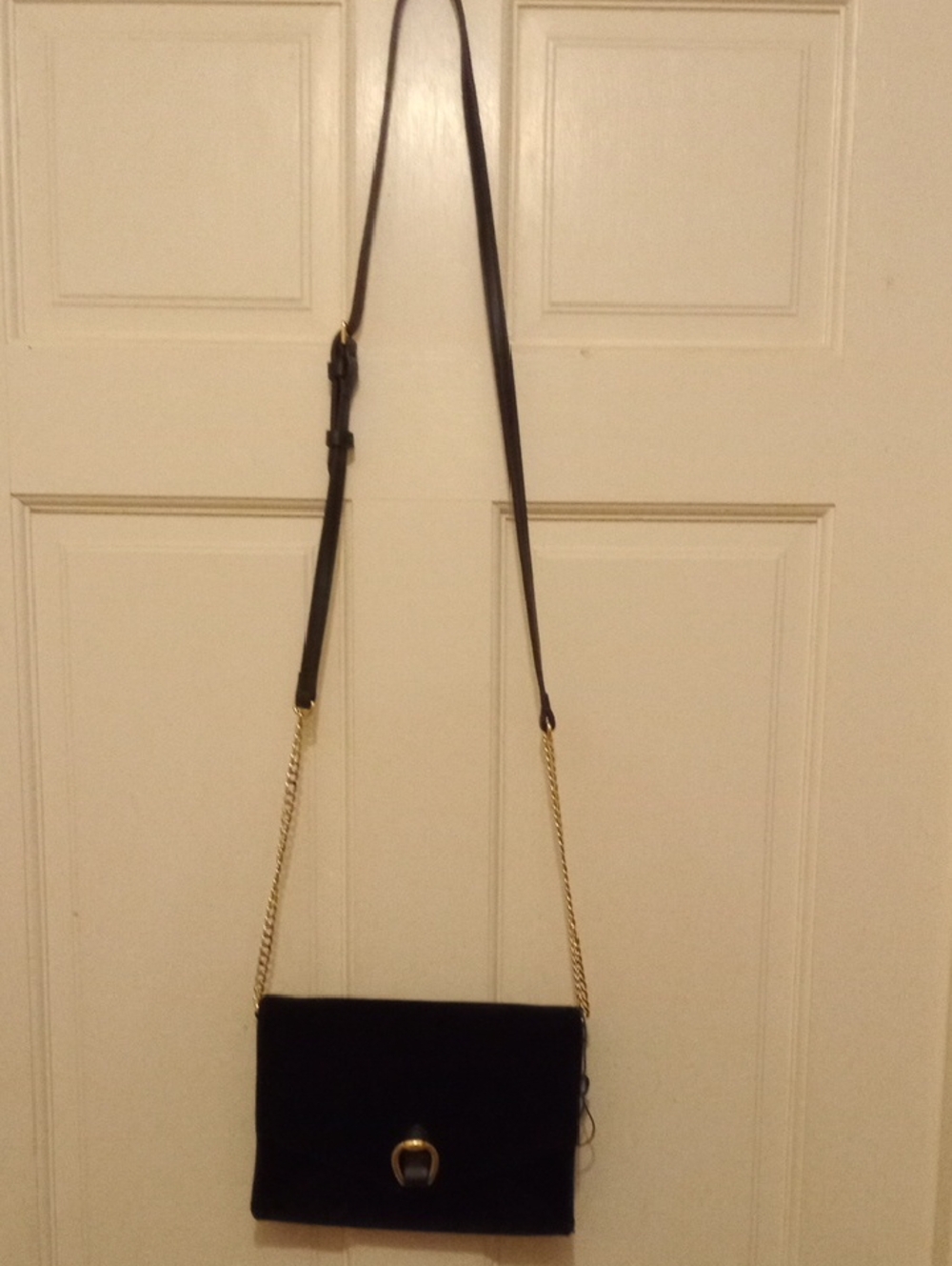 Lauren Ralph Lauren Classic Black  Crossbody Shoulder Bag with Gold Chain Accent